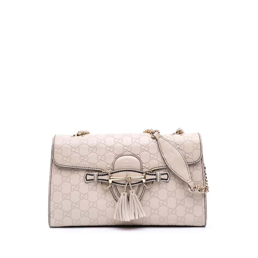 Gucci Medium Guccissima Emily Shoulder Bag White Leather Good condition - Front View