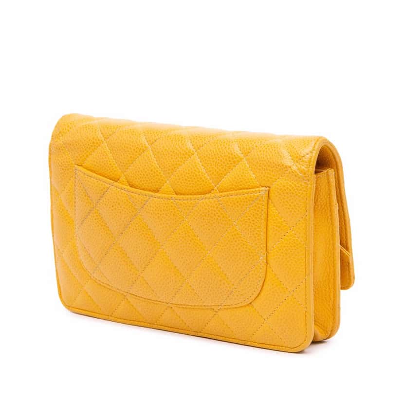 Chanel CC Quilted Caviar Wallet on Chain Yellow Leather Good condition - Back View