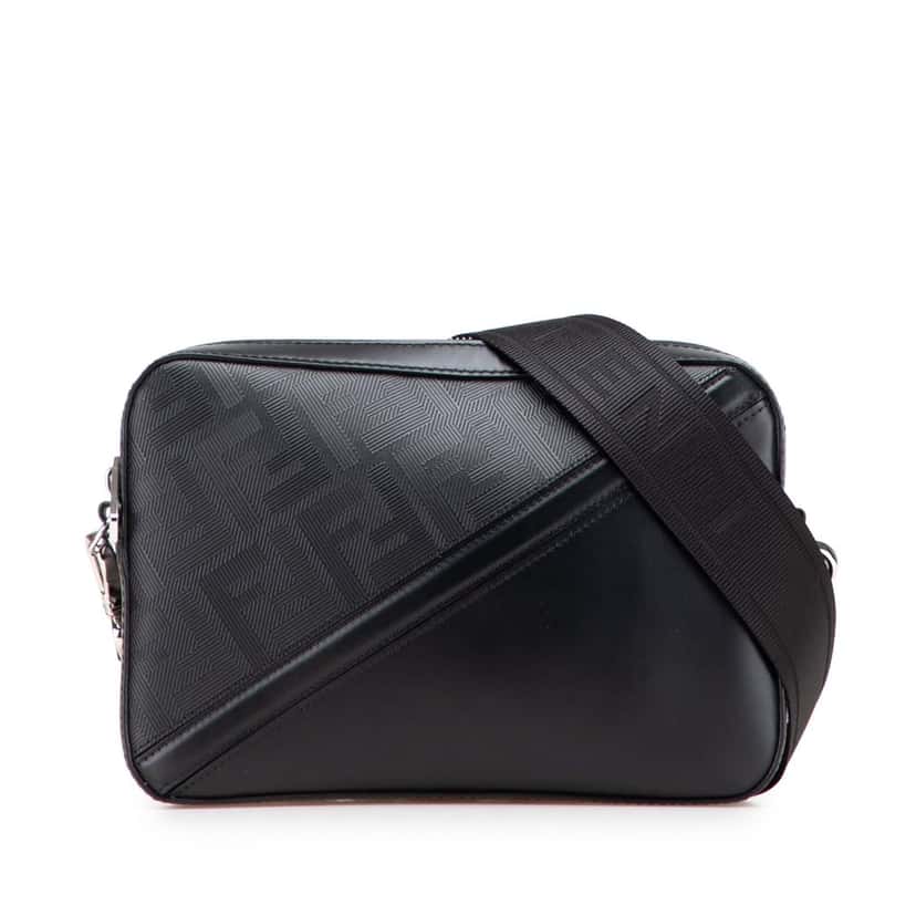 Fendi Zucca Shadow Calfskin Diagonal Camera Bag Black Leather Good condition - Front View