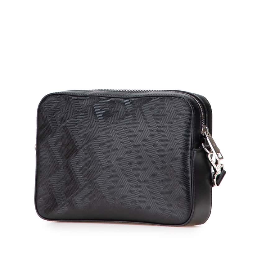 Fendi Zucca Shadow Calfskin Diagonal Camera Bag Black Leather Good condition - Back View