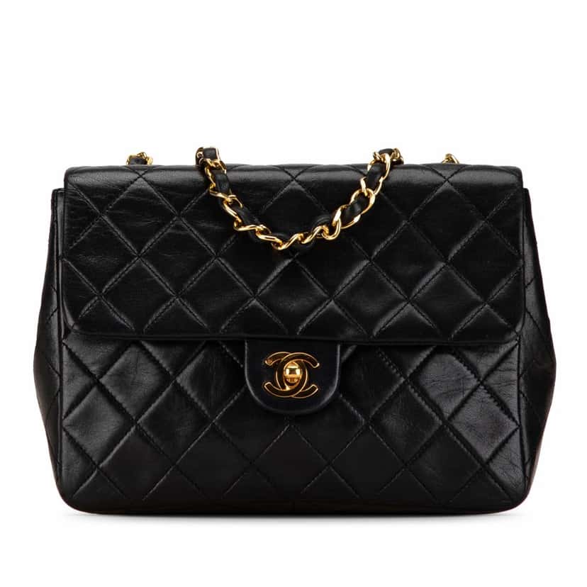 Chanel Mini Square Classic Lambskin Single Flap Black Leather Fair condition - Front View