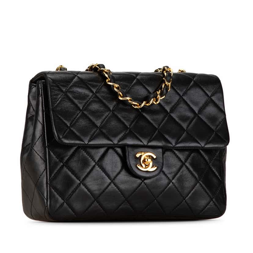 Chanel Mini Square Classic Lambskin Single Flap Black Leather Fair condition - Back View