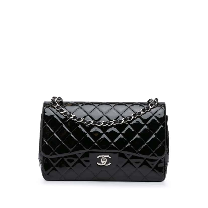 Chanel Jumbo Classic Patent Double Flap Black Leather Good condition - Front View