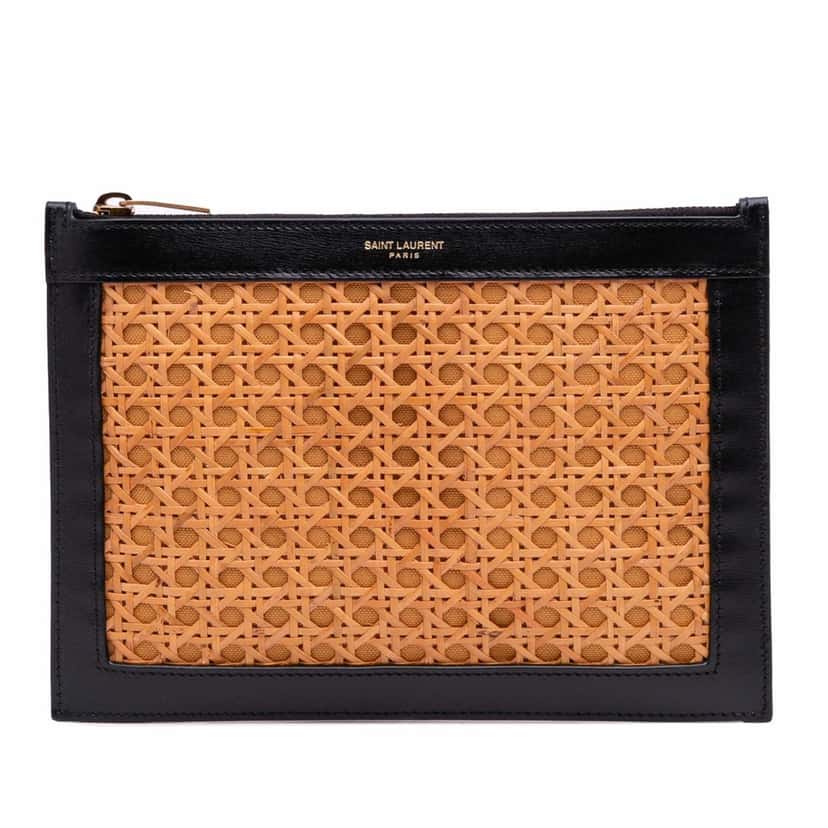 Saint Laurent Wicker Rattan Pouch Brown Good condition - Front View