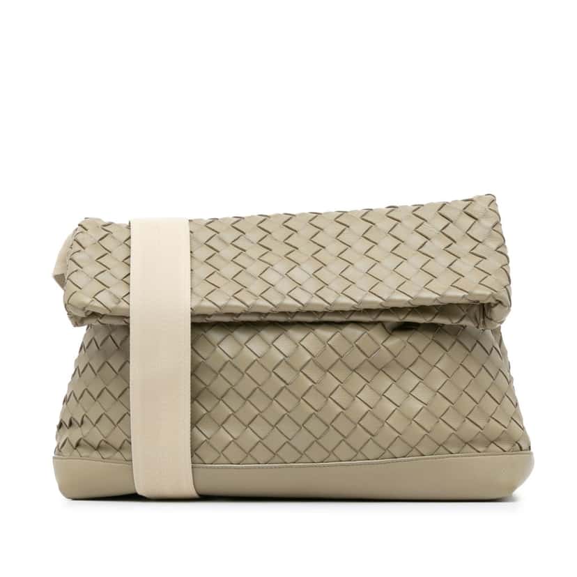 Bottega Veneta Nappa Intrecciato Fold Over Crossbody Brown Leather Good condition - Front View