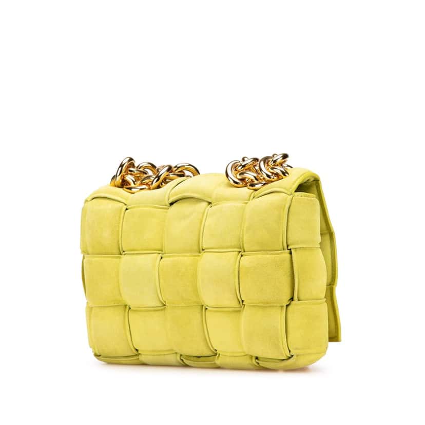 Bottega Veneta Suede Intrecciato Padded Chain Cassette Satchel Yellow Leather Good condition - Back View