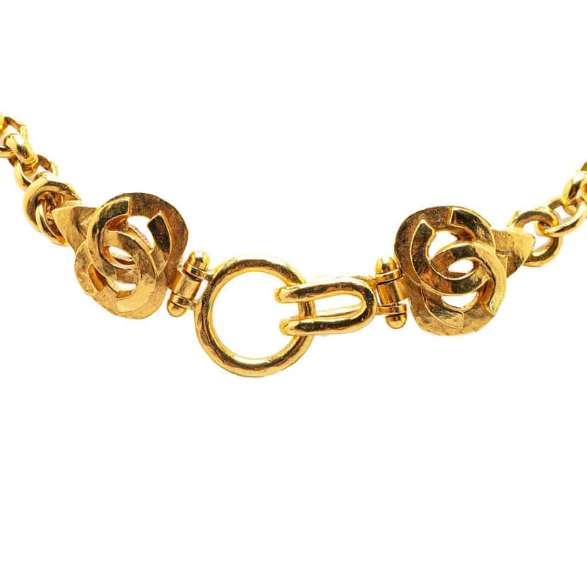 Chanel Gold Plated CC Flower Pendant Necklace Gold Metal Good condition - Back View