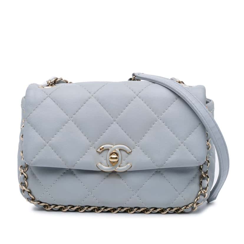 Chanel Mini Calfskin Chain Around Flap Grey Leather Good condition - Front View