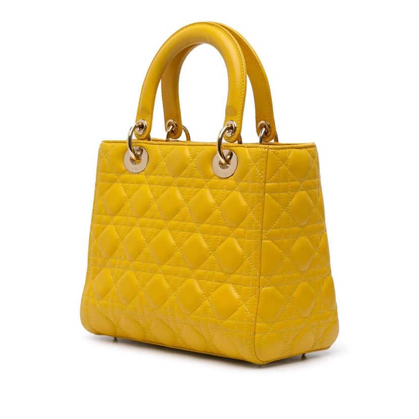 Dior Medium Lambskin Cannage Lady Dior Yellow Leather Good condition - Back View