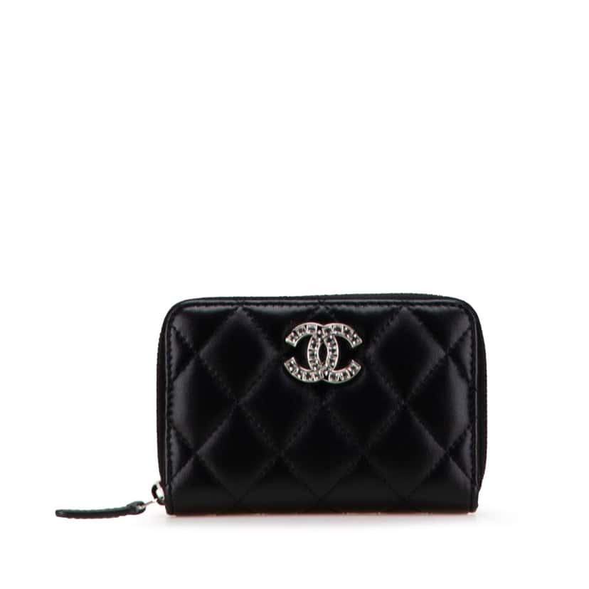 Chanel Quilted Lambskin CC Crystal Coin Pouch Black Leather Good condition - Front View