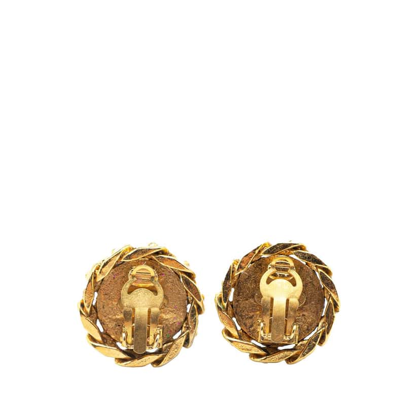 Chanel Gold Plated CC Rhinestones Clip on Earrings Gold Metal Good condition - Back View