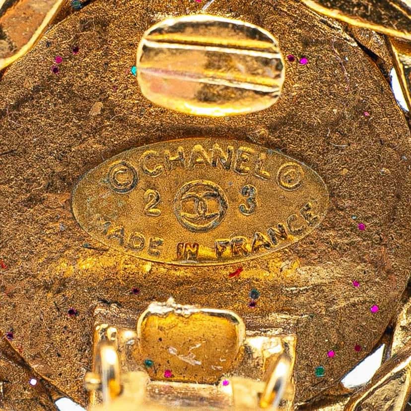 Chanel Gold Plated CC Rhinestones Clip on Earrings Gold Metal Good condition - Inside View