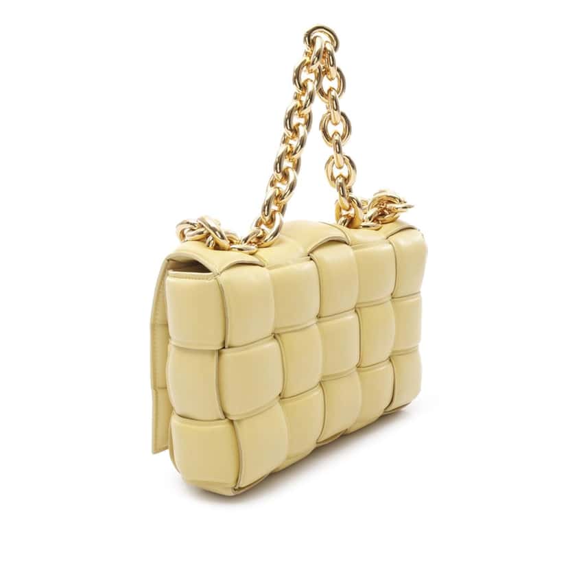 Bottega Veneta Nappa Intrecciato Padded Chain Cassette Satchel Yellow Leather Good condition - Back View