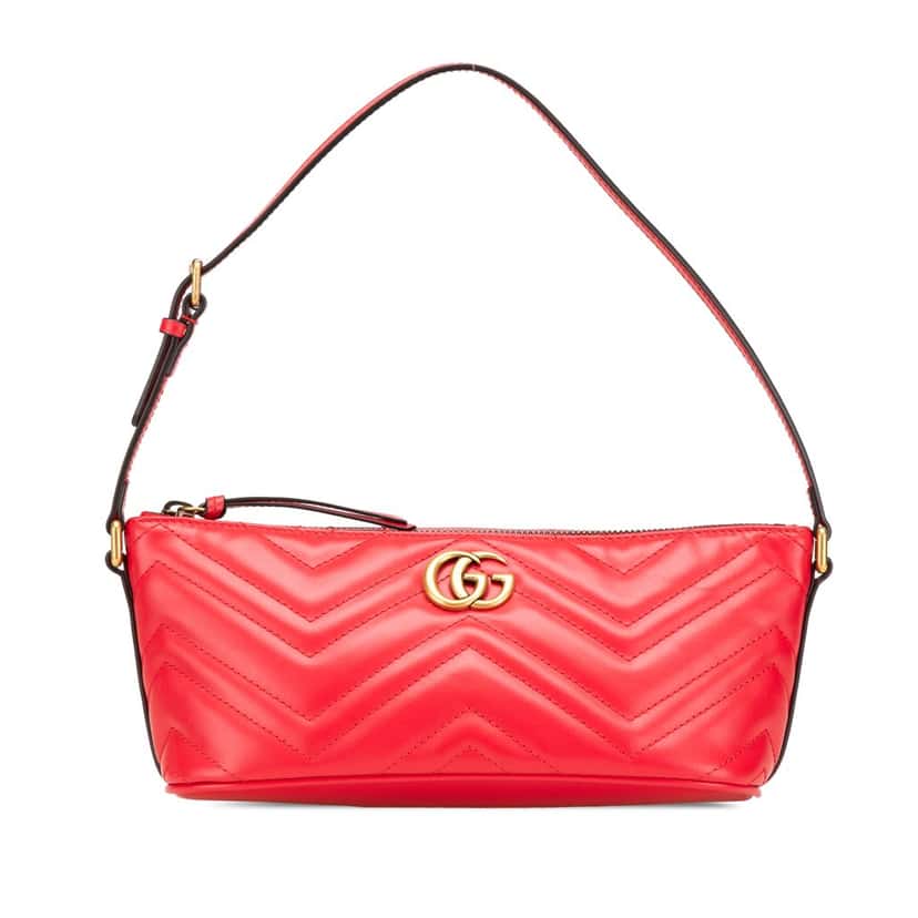 Gucci GG Marmont Matelasse Leather Shoulder Bag Red Leather Very good condition - Front View