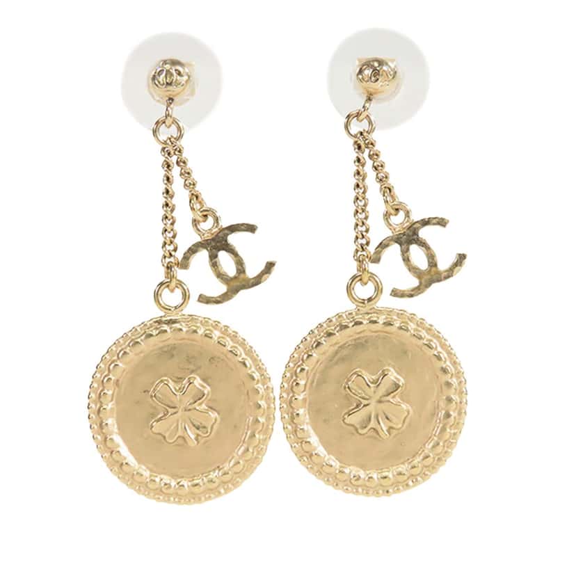 Chanel Gold Plated CC Dangling Push Back Earrings Gold Metal Good condition - Back View