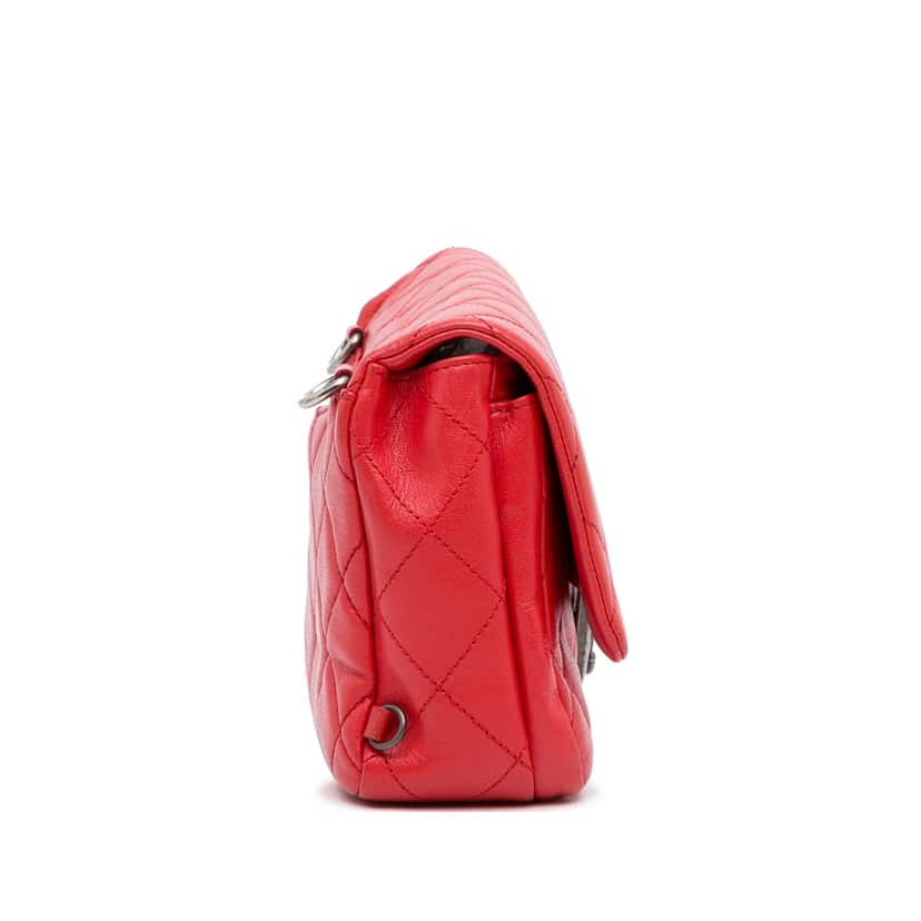Chanel Small Quilted Goatskin Double Carry Waist Chain Flap Red Leather Good condition - Inside View