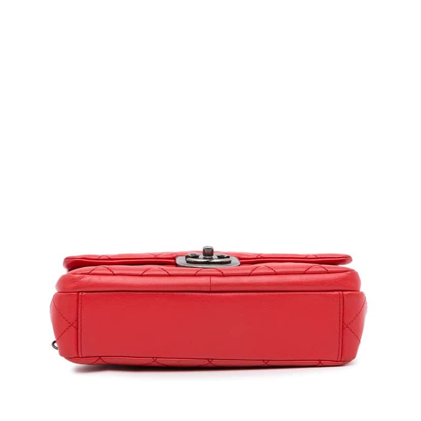 Chanel Small Quilted Goatskin Double Carry Waist Chain Flap Red Leather Good condition - Box View