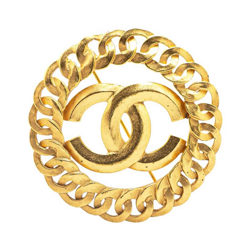 Chanel Gold Plated CC Chain Brooch Gold Metal Good condition - Front View