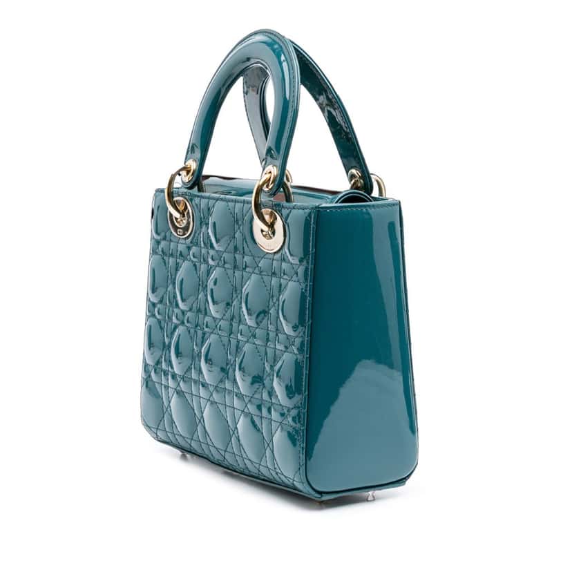 Dior Small Patent Cannage Lady Dior Blue Leather Good condition - Back View