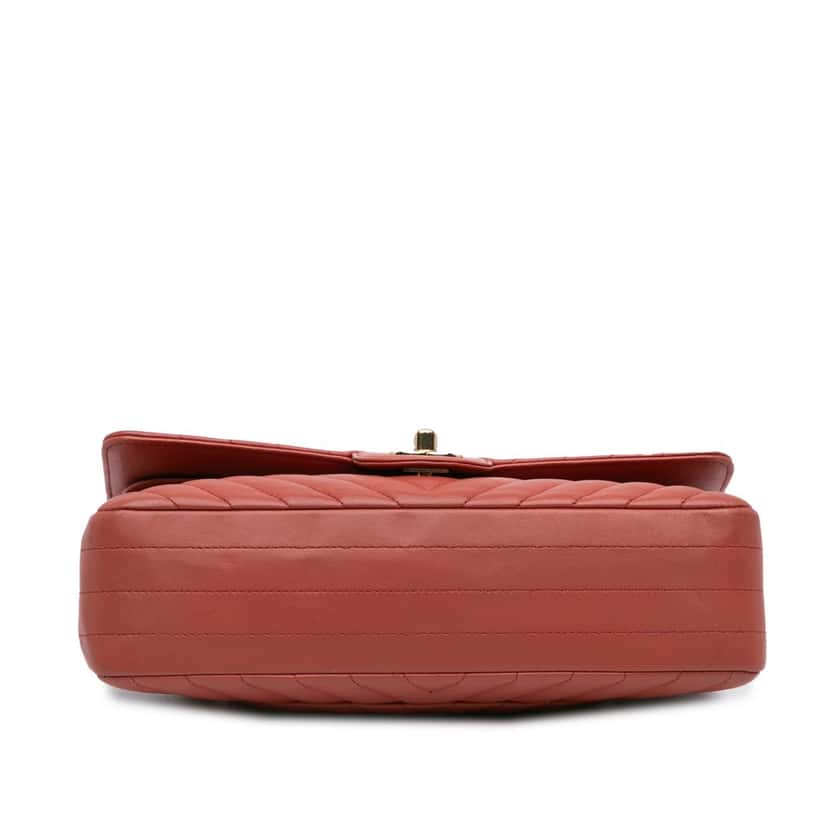 Chanel Medium Classic Chevron Lambskin Double Flap Orange Leather Good condition - Inside View