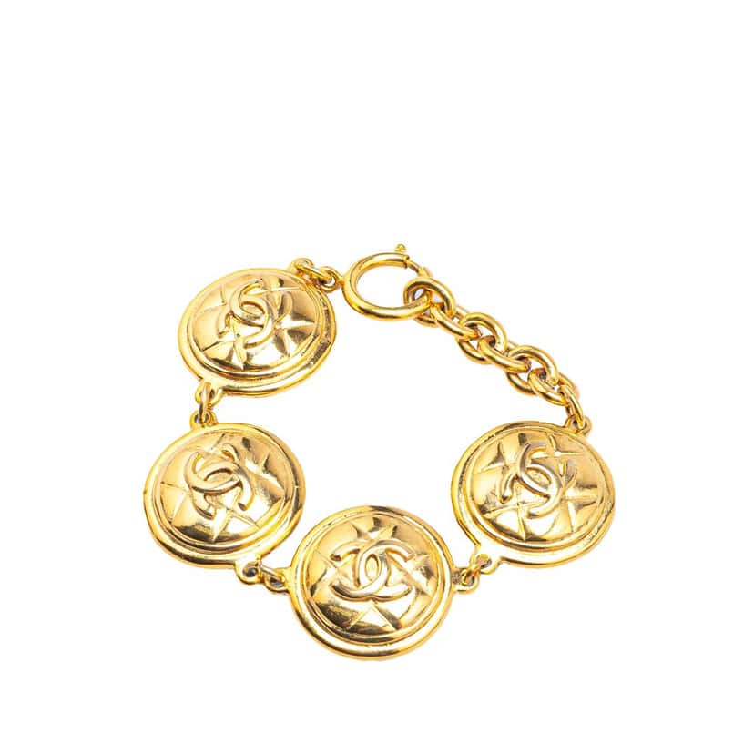 Chanel Gold Plated CC Quilted Medallion Bracelet Gold Metal Good condition - Back View