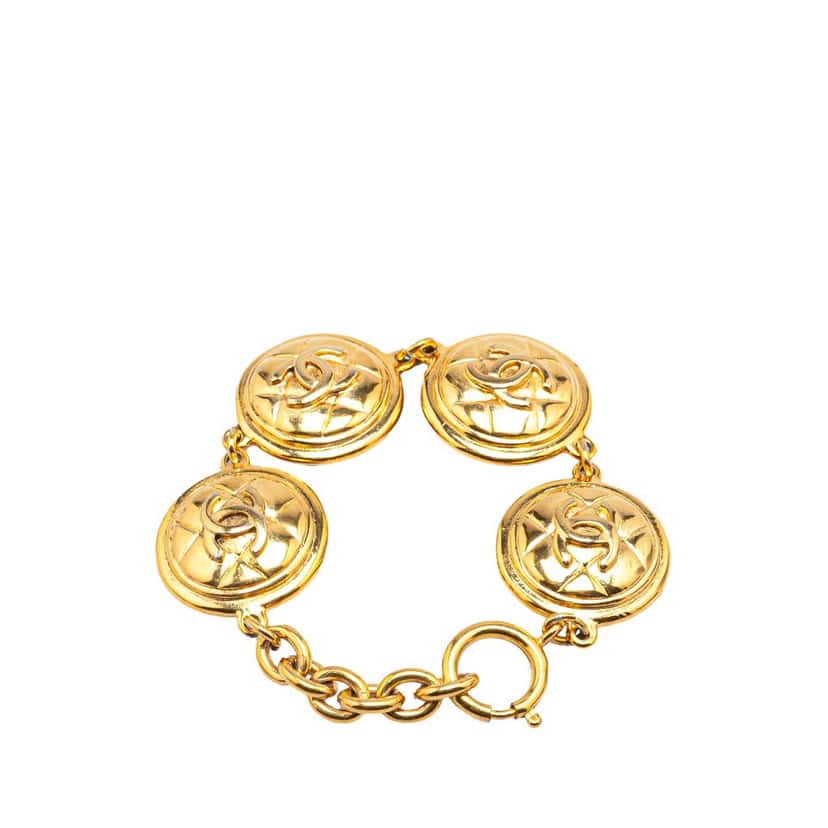 Chanel Gold Plated CC Quilted Medallion Bracelet Gold Metal Good condition - Inside View