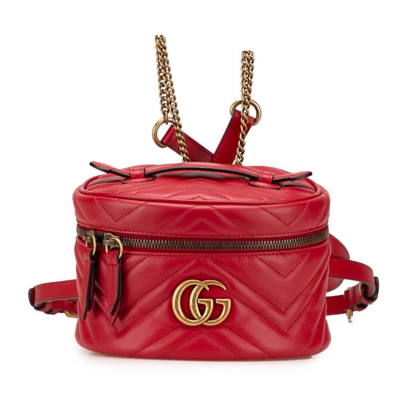 Gucci GG Marmont Round Matelasse Leather Backpack Red Leather Good condition - Front View