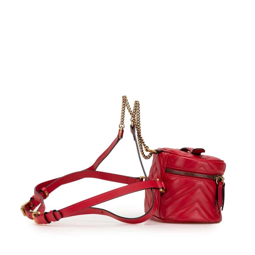 Gucci GG Marmont Round Matelasse Leather Backpack Red Leather Good condition - Back View