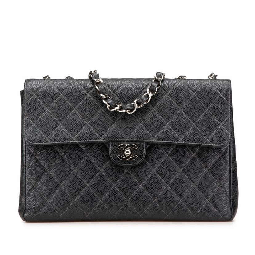 Chanel Jumbo Quilted Caviar Single Flap Black Leather Good condition - Front View