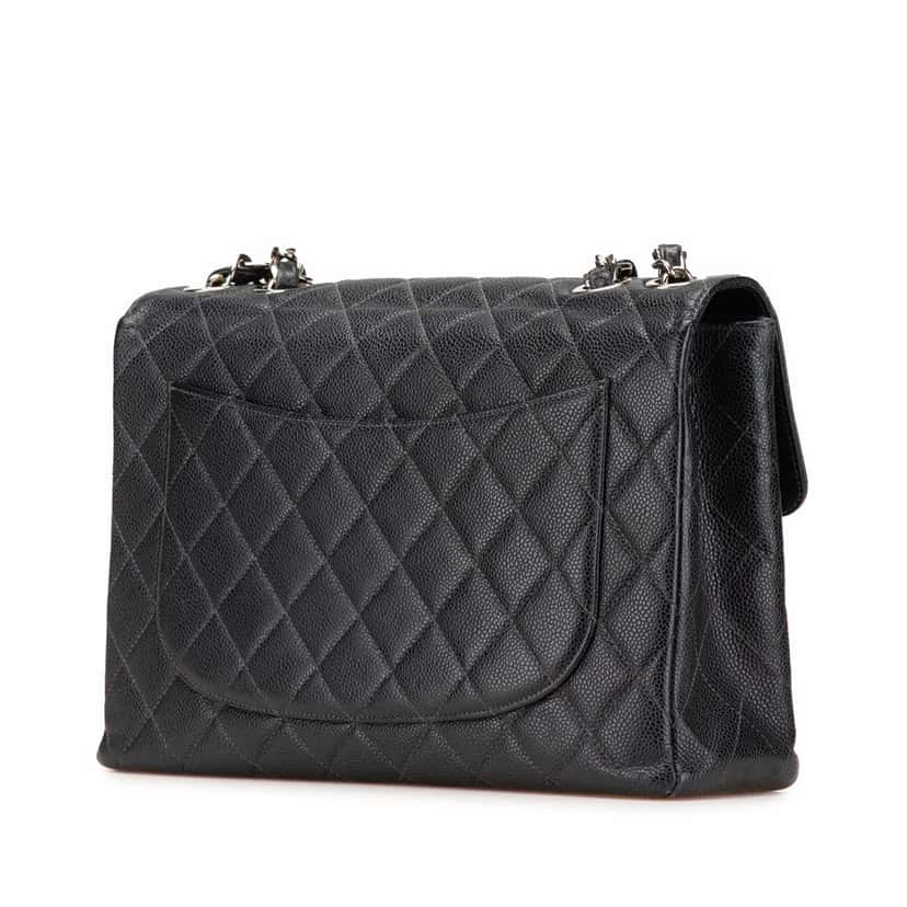 Chanel Jumbo Quilted Caviar Single Flap Black Leather Good condition - Back View