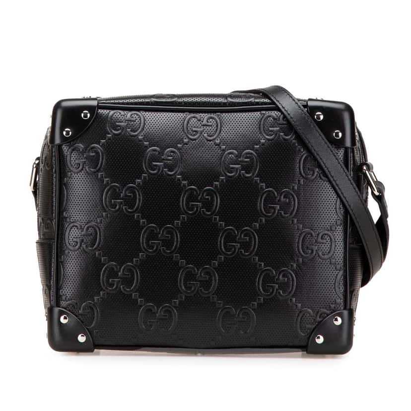 Gucci GG Embossed Leather Crossbody Black Leather Good condition - Front View