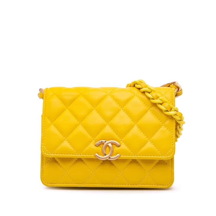 Chanel Quilted Lambskin Candy Chain Clutch with Chain Yellow Leather Good condition - Front View