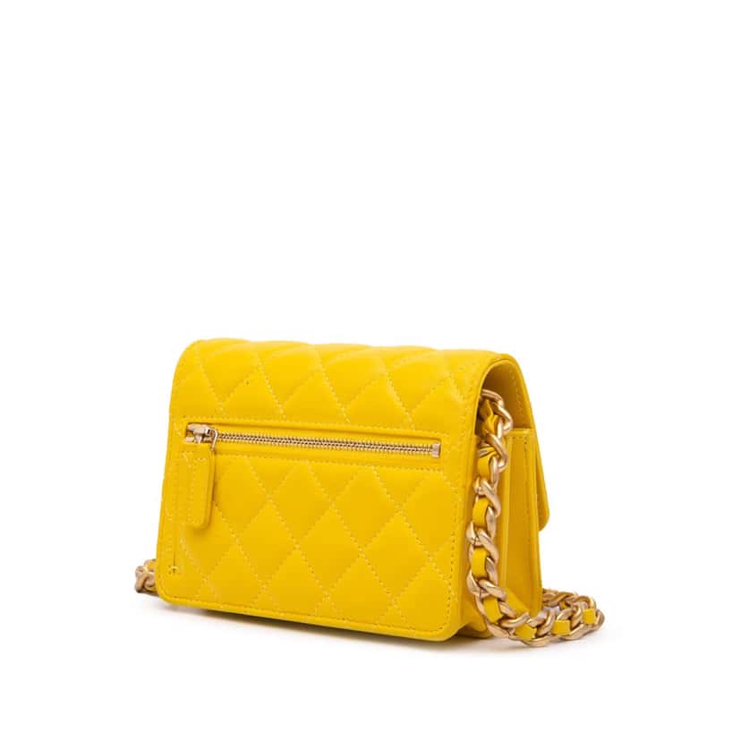 Chanel Quilted Lambskin Candy Chain Clutch with Chain Yellow Leather Good condition - Back View