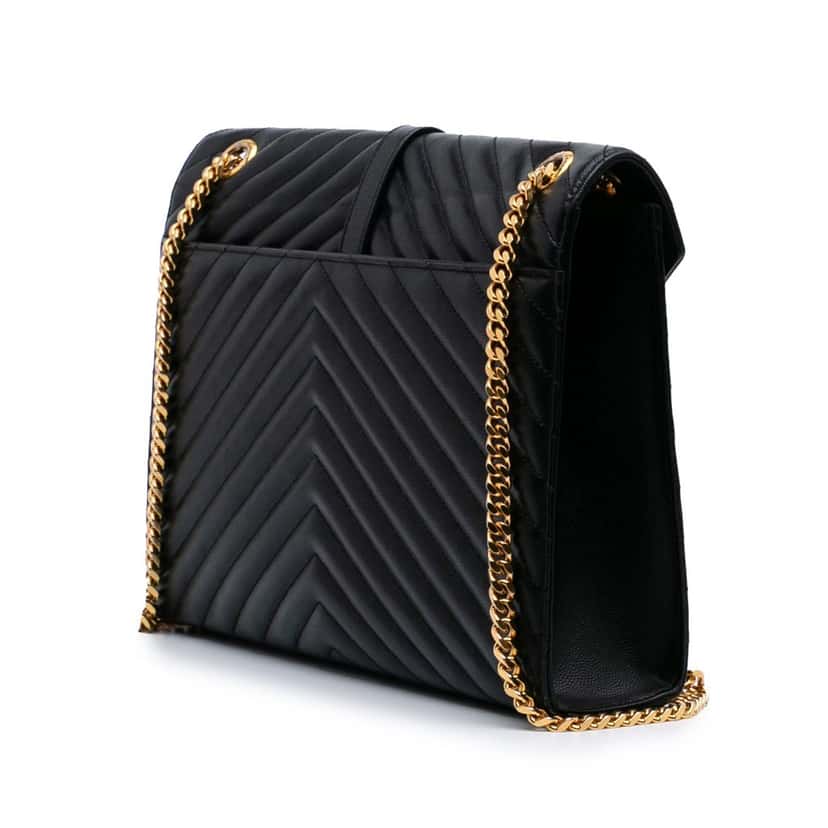 Saint Laurent Large Grain de Poudre Monogram Chevron Envelope Bag Black Leather Good condition - Back View