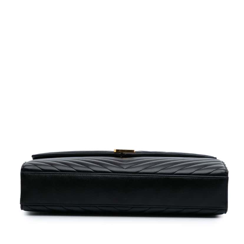 Saint Laurent Large Grain de Poudre Monogram Chevron Envelope Bag Black Leather Good condition - Inside View