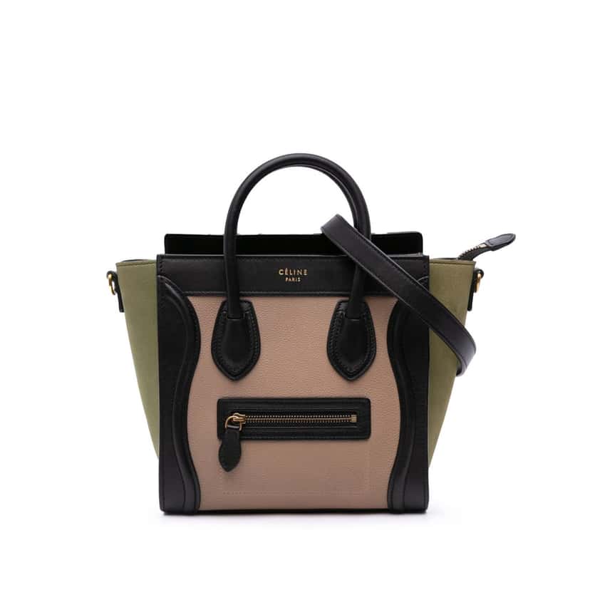Celine Nano Tricolor Grained Calfskin and Nubuck Luggage Tote Brown Leather Good condition - Front View
