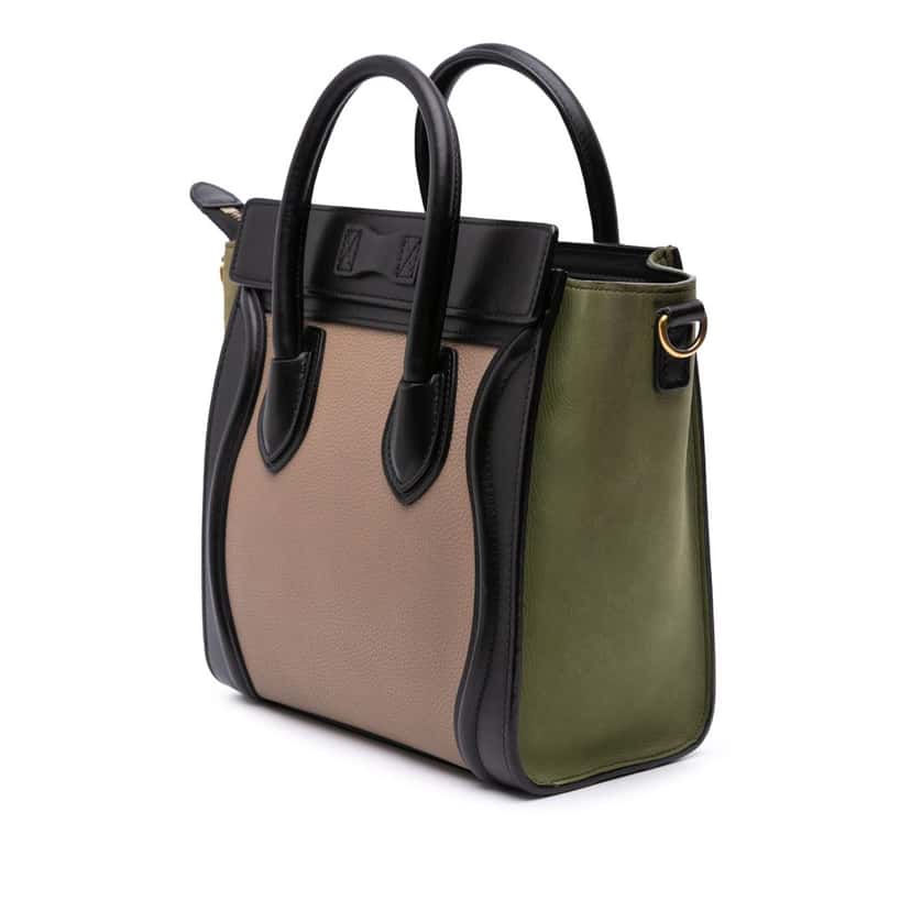 Celine Nano Tricolor Grained Calfskin and Nubuck Luggage Tote Brown Leather Good condition - Back View