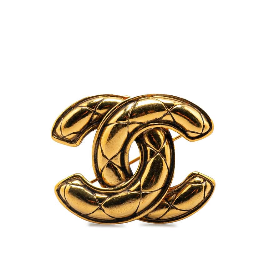 Chanel Gold Plated CC Quilted Brooch Gold Metal Good condition - Front View