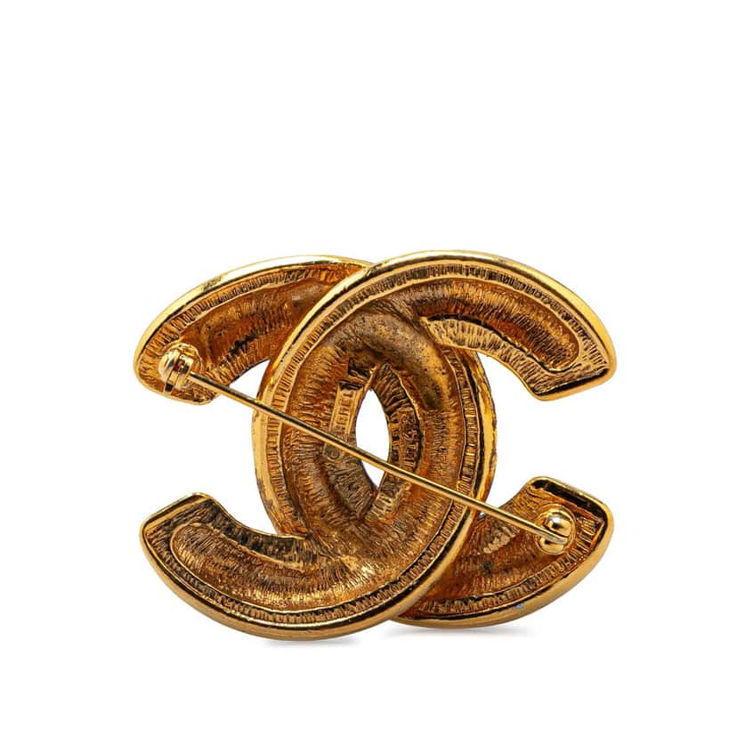 Chanel Gold Plated CC Quilted Brooch Gold Metal Good condition - Back View