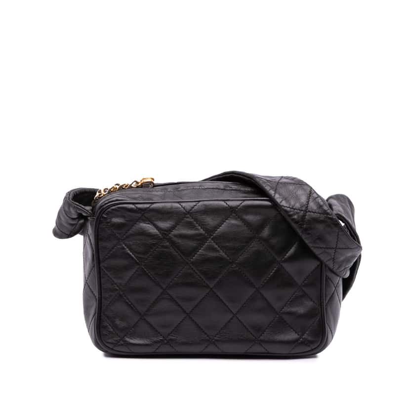 Chanel Mini Quilted Lambskin Camera Crossbody Black Leather Good condition - Front View