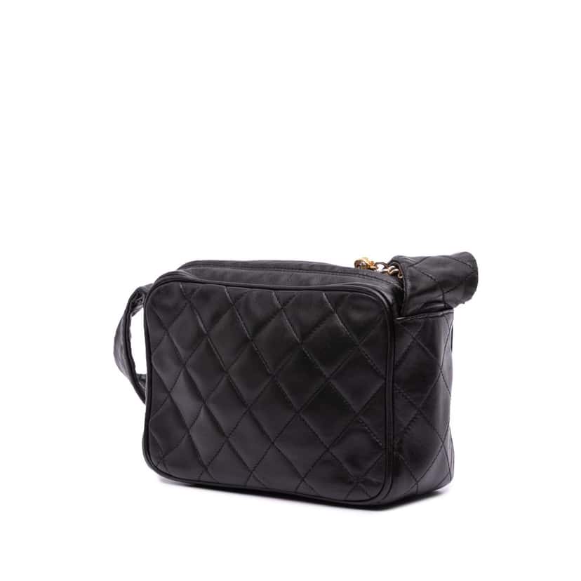 Chanel Mini Quilted Lambskin Camera Crossbody Black Leather Good condition - Back View