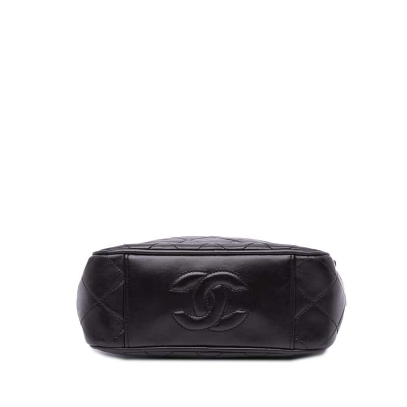 Chanel Mini Quilted Lambskin Camera Crossbody Black Leather Good condition - Inside View