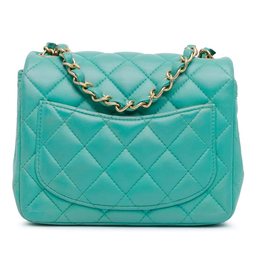 Chanel Mini Square Classic Lambskin Single Flap Green Leather Fair condition - Inside View