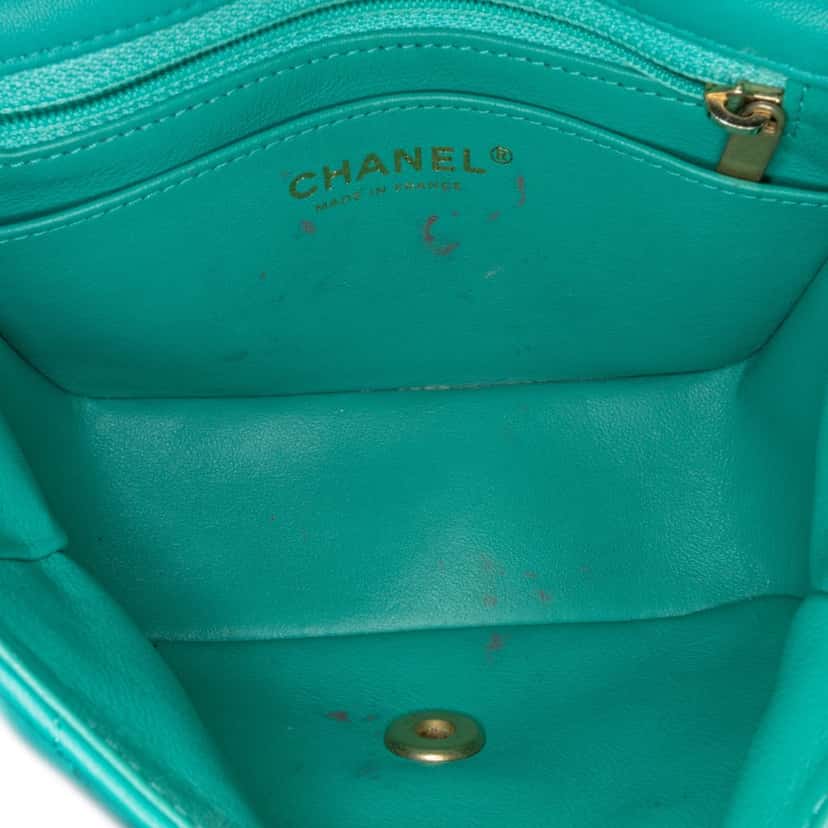 Chanel Mini Square Classic Lambskin Single Flap Green Leather Fair condition - Box View