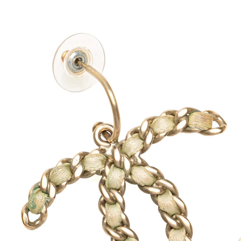 Chanel Gold Plated CC Woven Canvas Push Back Earrings Gold Metal Good condition - Inside View