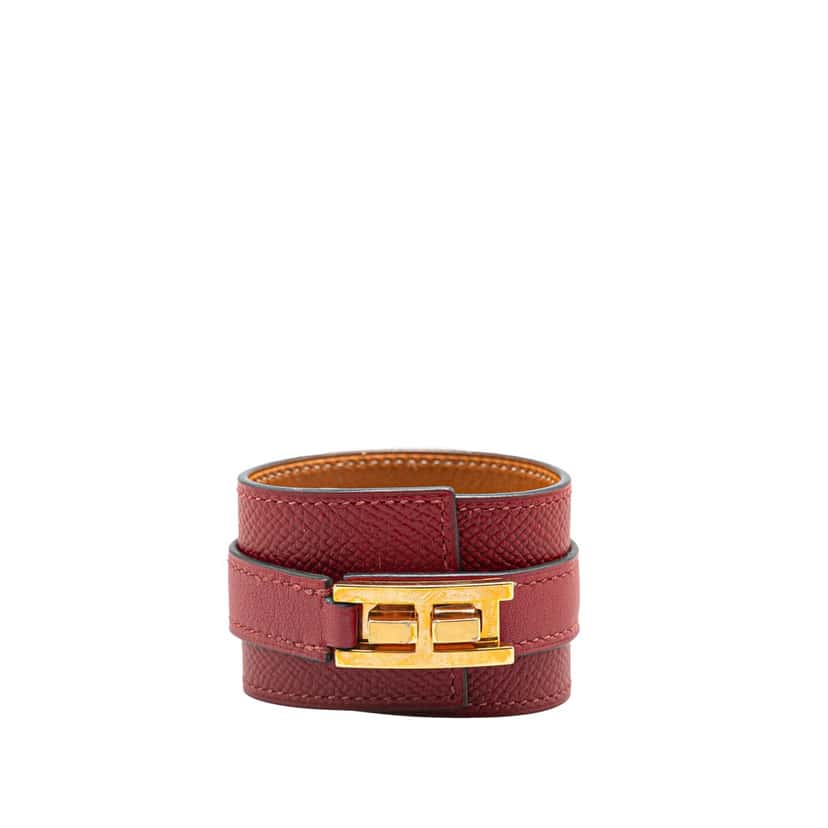 Hermès Epsom Manchette Drag Bracelet Red Leather Good condition - Front View