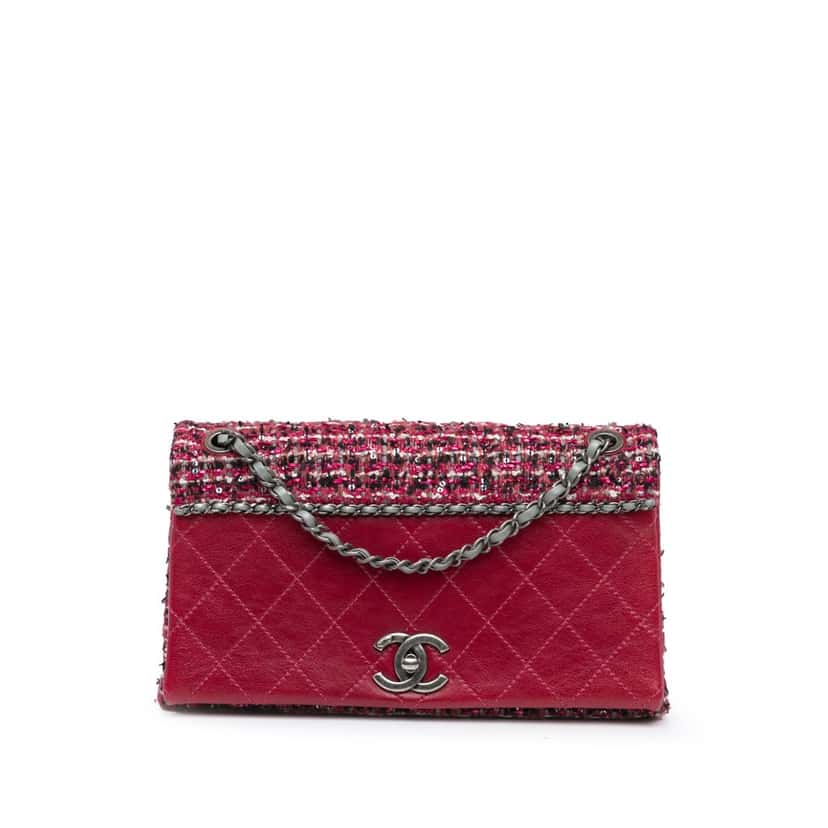 Chanel CC Lambskin and Tweed Flap Red Leather Good condition - Front View