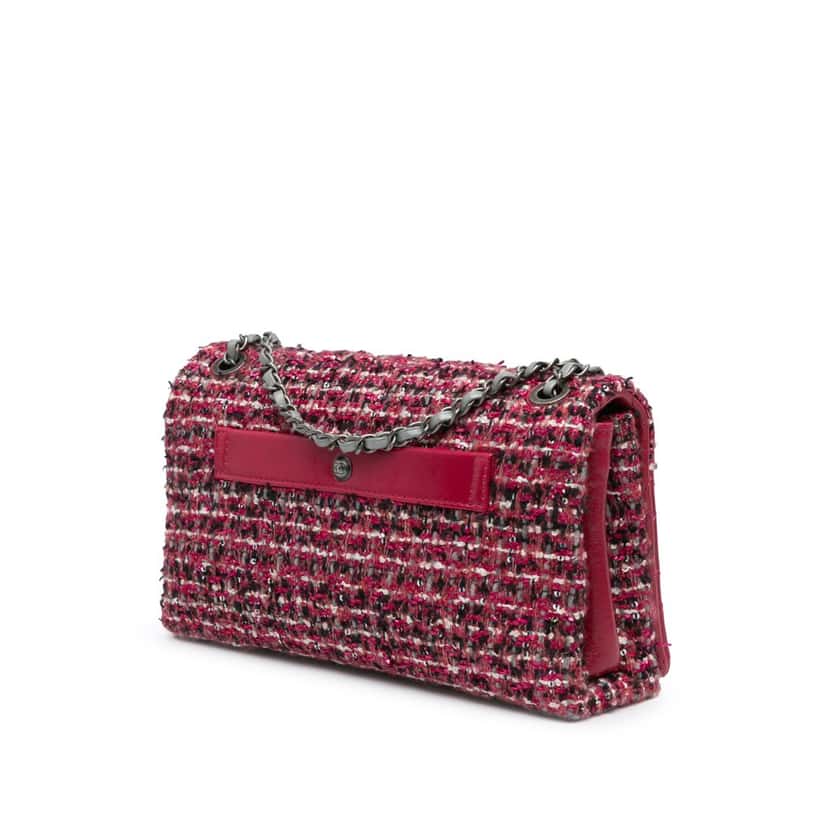 Chanel CC Lambskin and Tweed Flap Red Leather Good condition - Back View