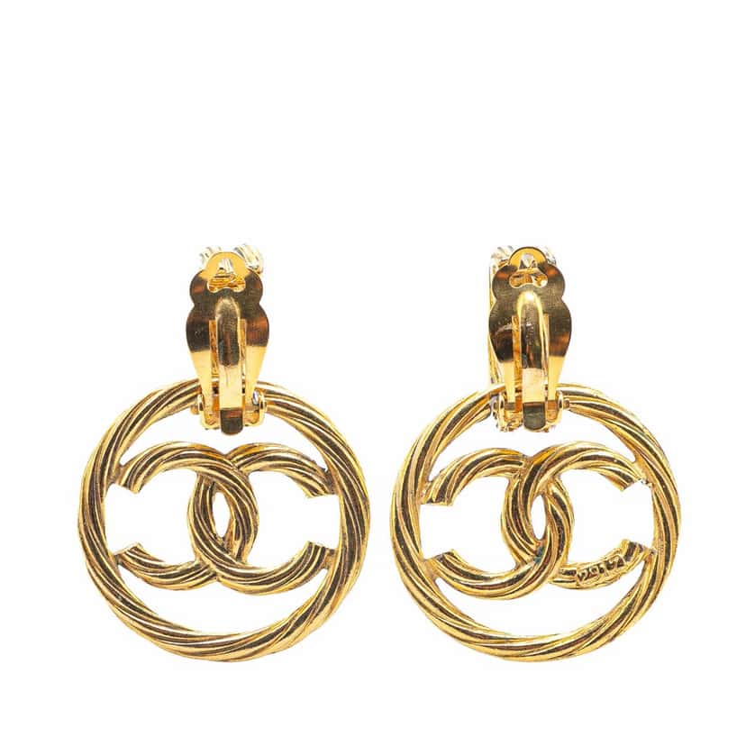 Chanel Gold Plated CC Drop Clip-On Earrings Gold Metal Good condition - Back View