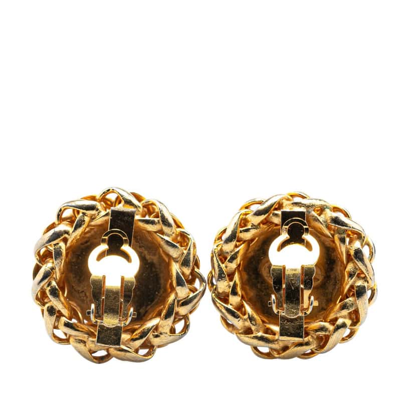 Chanel Gold Plated CC Wheat Medallion Clip On Earrings Gold Metal Good condition - Back View